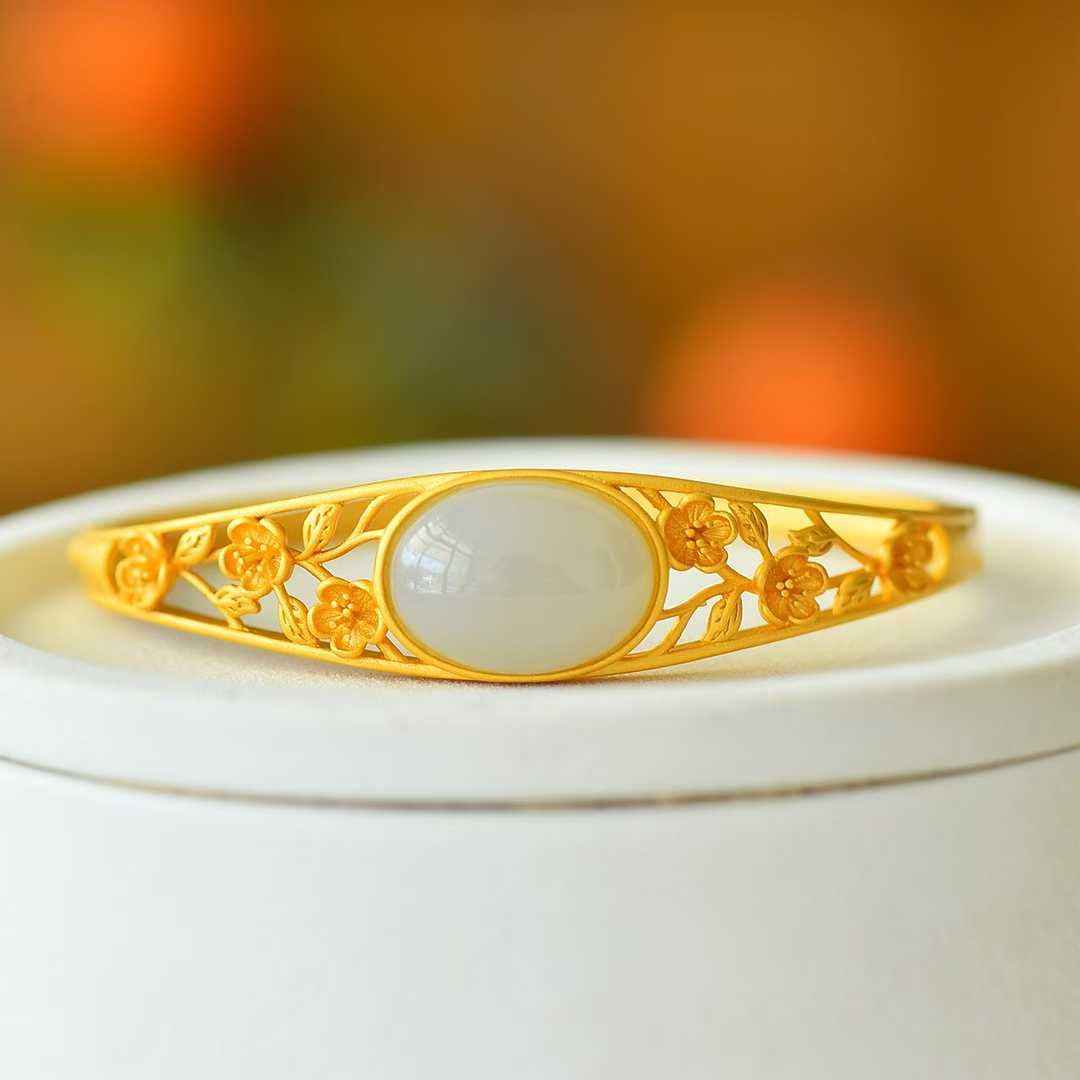 925 Silver Inlaid Hetian Nephrite "Smoky Jade" Bracelet - jewelry - weilin.com
