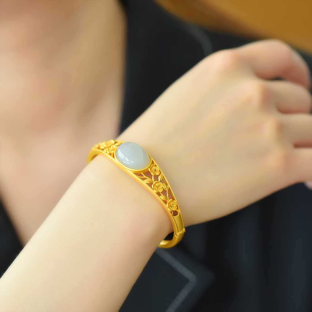 925 Silver Inlaid Hetian Nephrite "Smoky Jade" Bracelet - jewelry - weilin.com