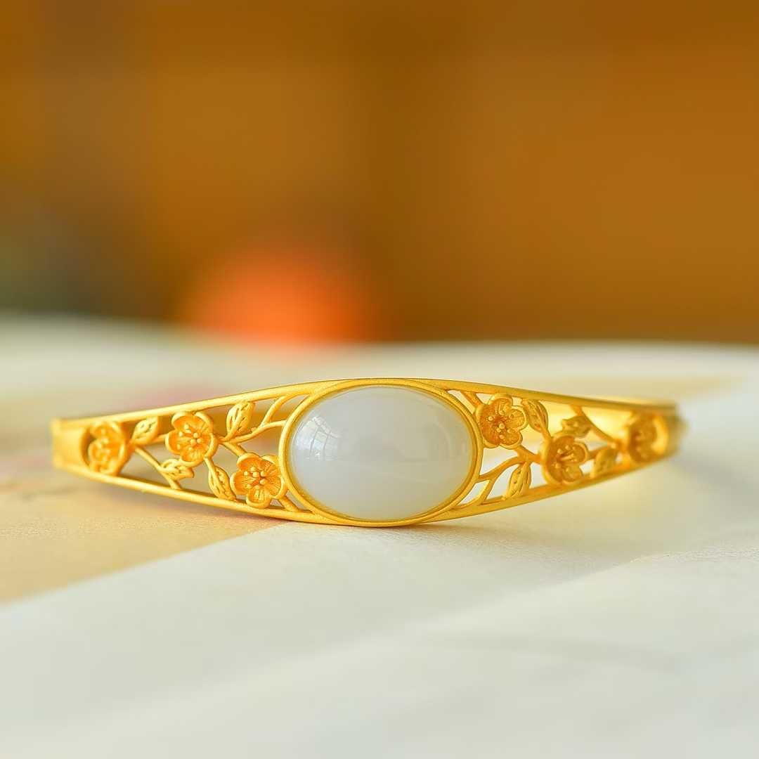 925 Silver Inlaid Hetian Nephrite "Smoky Jade" Bracelet - jewelry - weilin.com