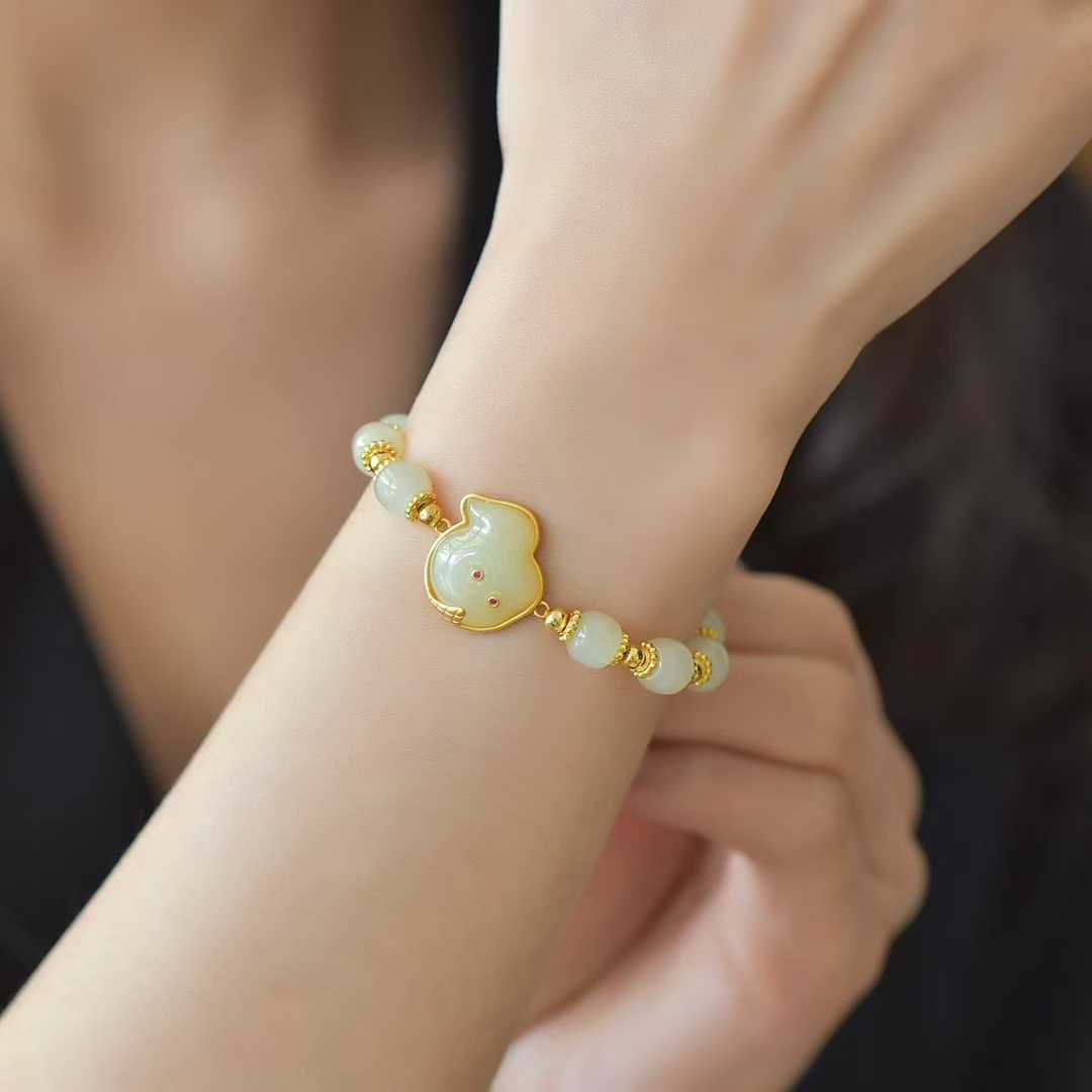 925 Silver Inlaid Hetian Nephrite "Spiritual Snake & Fortune Activation" Bracelet - jewelry - weilin.com