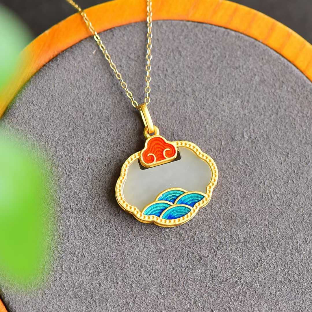 925 Silver Inlaid Hetian Nephrite "Splendid Rivers & Mountains" Pendant - jewelry - weilin.com