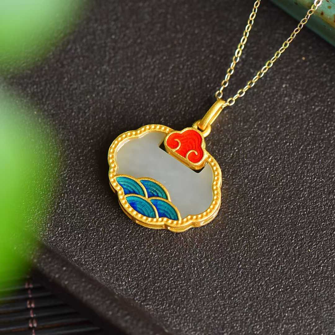 925 Silver Inlaid Hetian Nephrite "Splendid Rivers & Mountains" Pendant - jewelry - weilin.com