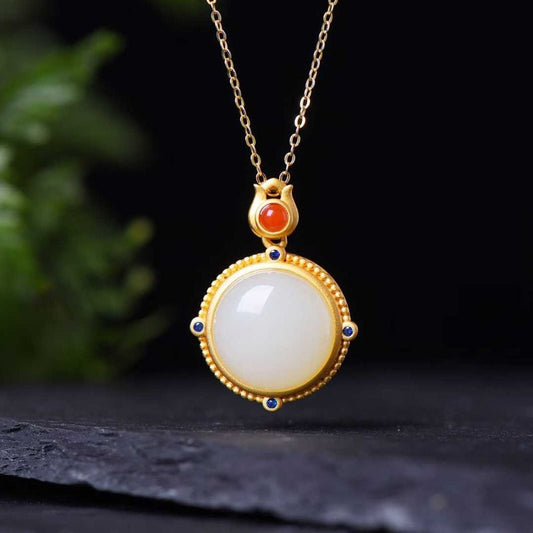 925 Silver Inlaid Hetian Nephrite "Thick Matte Gold" Jewelry Set Series - jewelry - weilin.com