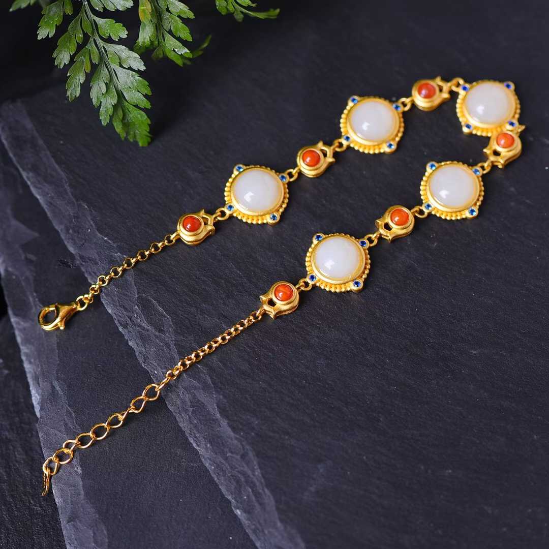 925 Silver Inlaid Hetian Nephrite "Thick Matte Gold" Jewelry Set Series - jewelry - weilin.com