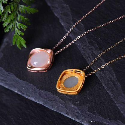 925 Silver Inlaid Hetian Nephrite "Thick Matte Gold & Small Ruyi" Pendant - jewelry - weilin.com
