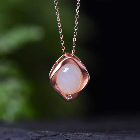 925 Silver Inlaid Hetian Nephrite "Thick Matte Gold & Small Ruyi" Pendant - jewelry - weilin.com