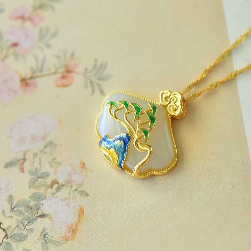 925 Silver Inlaid Hetian Nephrite "Wanli Rivers & Mountains" Ruyi Lock Pendant - jewelry - weilin.com