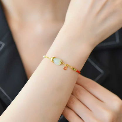 925 Silver Inlaid Hetian Nephrite Water Drop "Pixiu Attracting Blessings" Bracelet - jewelry - weilin.com