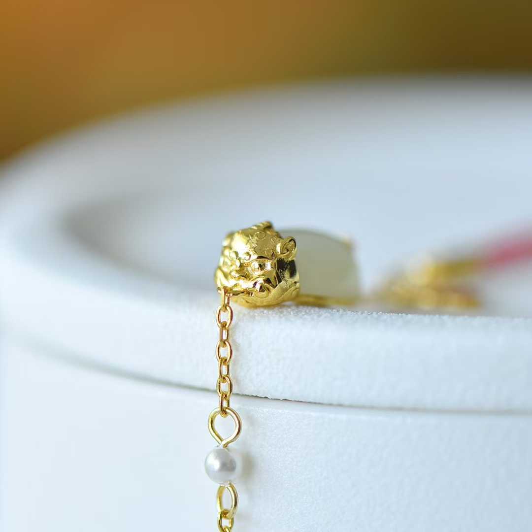 925 Silver Inlaid Hetian Nephrite Water Drop "Pixiu Attracting Blessings" Bracelet - jewelry - weilin.com