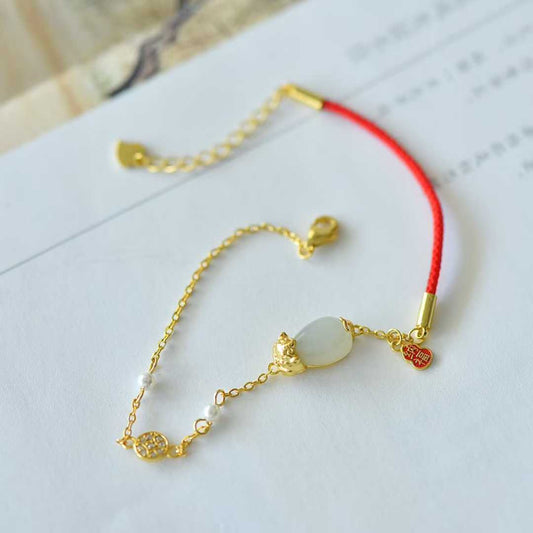 925 Silver Inlaid Hetian Nephrite Water Drop "Pixiu Attracting Blessings" Bracelet - jewelry - weilin.com
