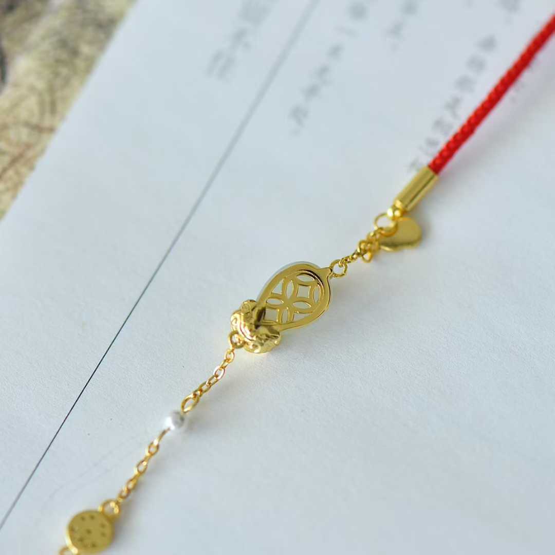 925 Silver Inlaid Hetian Nephrite Water Drop "Pixiu Attracting Blessings" Bracelet - jewelry - weilin.com