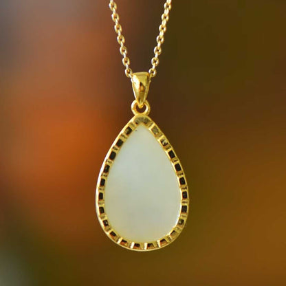 925 Silver Inlaid Hetian Nephrite "Year of Abundance (Fish) & Teardrop" Pendant - jewelry - weilin.com