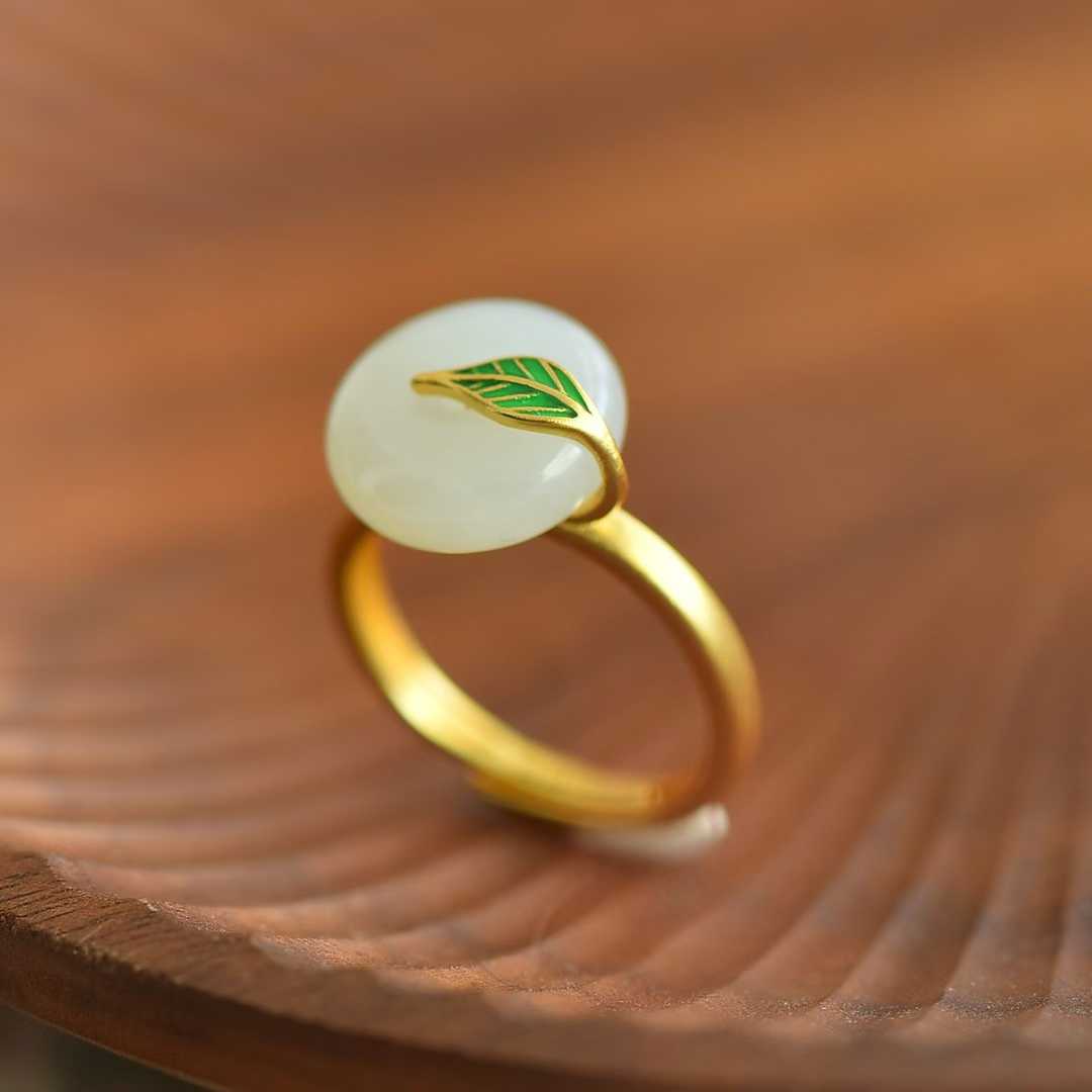 925 Silver Inlaid Hetian Peace Buckle Ring - jewelry - weilin.com