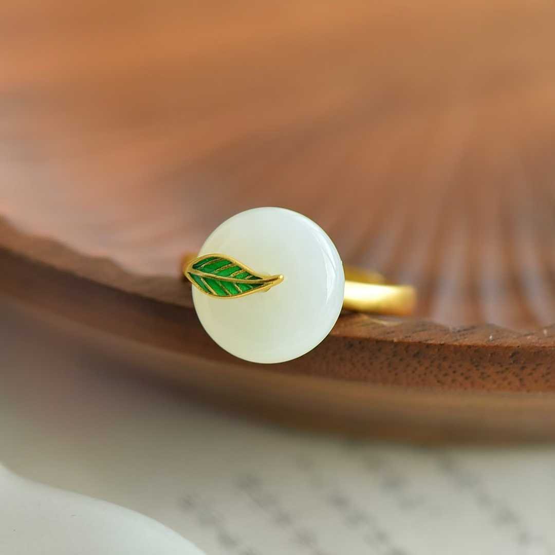 925 Silver Inlaid Hetian Peace Buckle Ring - jewelry - weilin.com