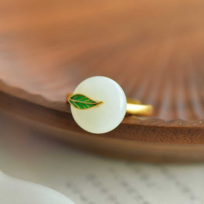 925 Silver Inlaid Hetian Peace Buckle Ring - jewelry - weilin.com