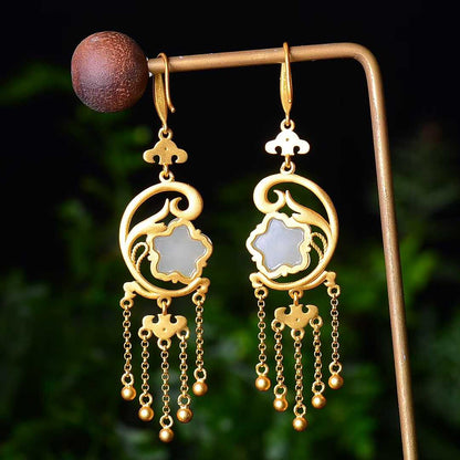 925 Silver Inlaid Natural Nephrite Drum - Face Earrings - jewelry - weilin.com