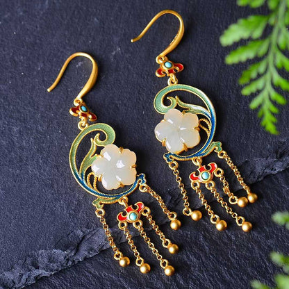 925 Silver Inlaid Natural Nephrite Drum - Face Earrings - jewelry - weilin.com