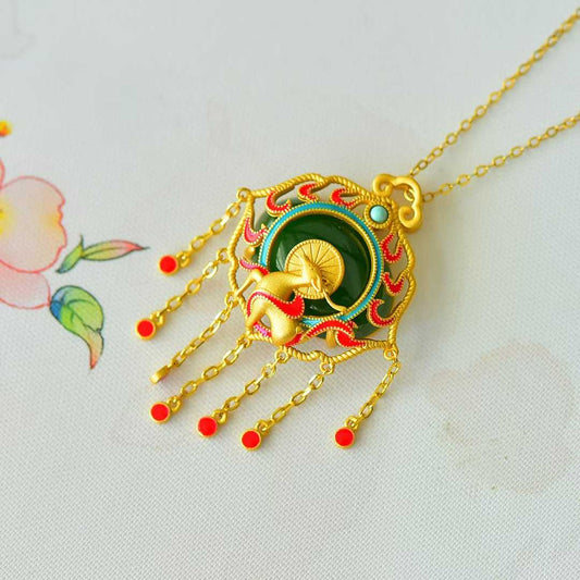 925 Silver Inlaid Nephrite "A Brilliant Journey" Pendant - jewelry - weilin.com