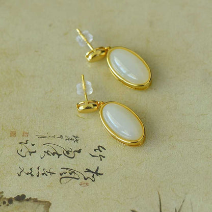 925 Silver Inlaid Nephrite "Completion Perfection" Earrings - jewelry - weilin.com