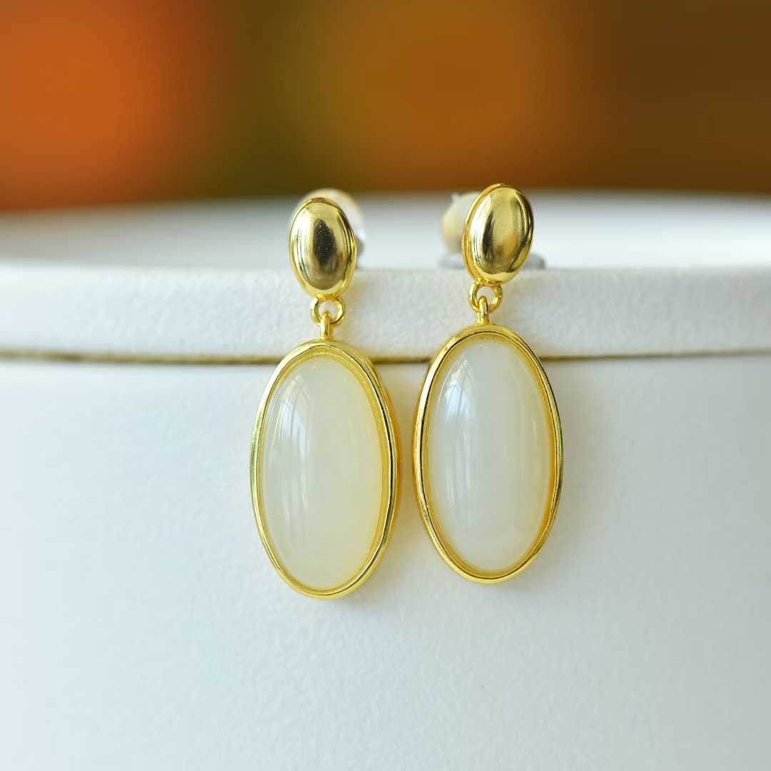 925 Silver Inlaid Nephrite "Completion Perfection" Earrings - jewelry - weilin.com