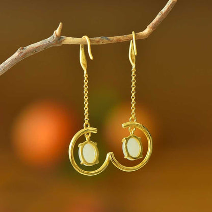 925 Silver Inlaid Nephrite "Crescent Moon" Earrings - jewelry - weilin.com