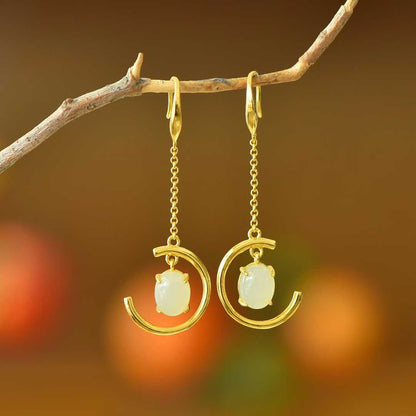 925 Silver Inlaid Nephrite "Crescent Moon" Earrings - jewelry - weilin.com