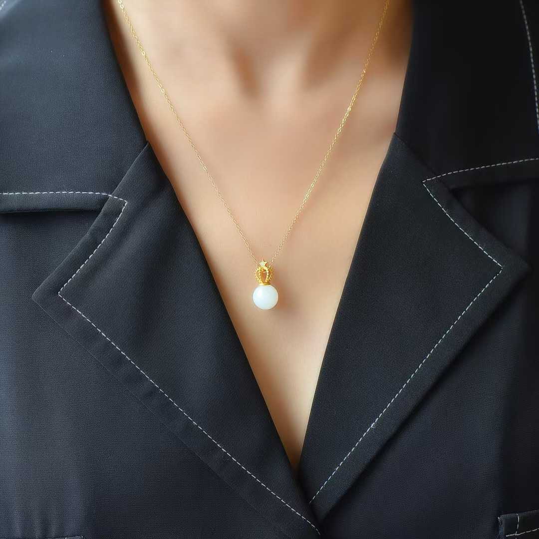 925 Silver Inlaid Nephrite Crown Pendant - jewelry - weilin.com