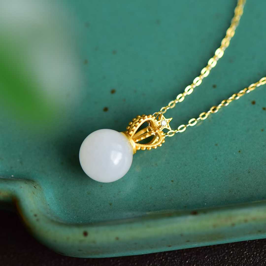 925 Silver Inlaid Nephrite Crown Pendant - jewelry - weilin.com