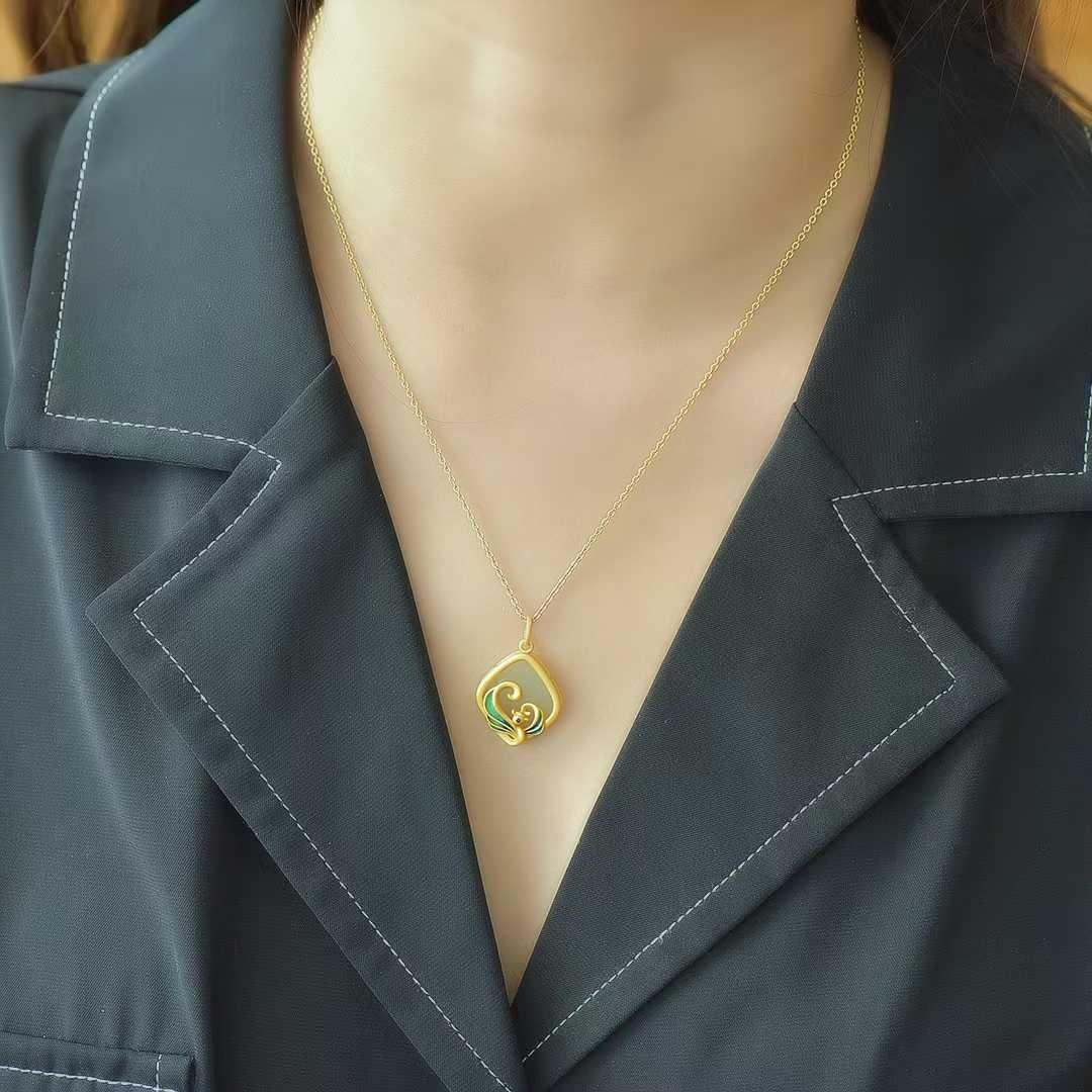 925 Silver Inlaid Nephrite Diamond - Shaped Phoenix Pendant - jewelry - weilin.com
