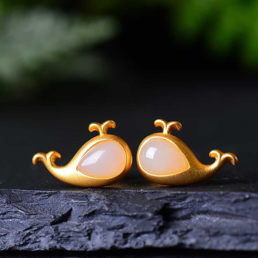 925 Silver Inlaid Nephrite "Dolphin" Jewelry Set - jewelry - weilin.com