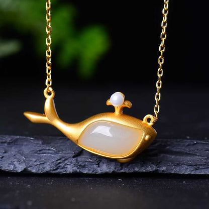 925 Silver Inlaid Nephrite "Dolphin" Jewelry Set - jewelry - weilin.com