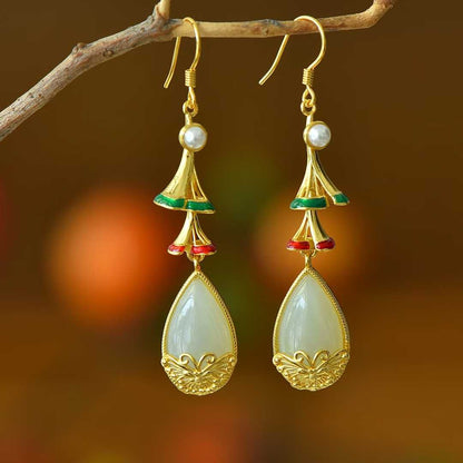 925 Silver Inlaid Nephrite "Dream Butterfly" Teardrop Earrings - jewelry - weilin.com