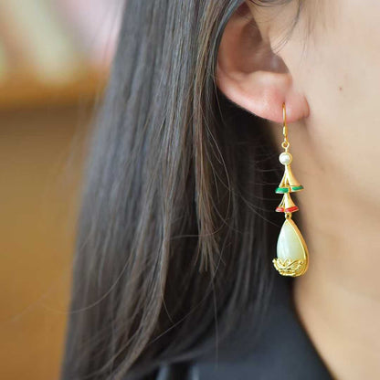 925 Silver Inlaid Nephrite "Dream Butterfly" Teardrop Earrings - jewelry - weilin.com