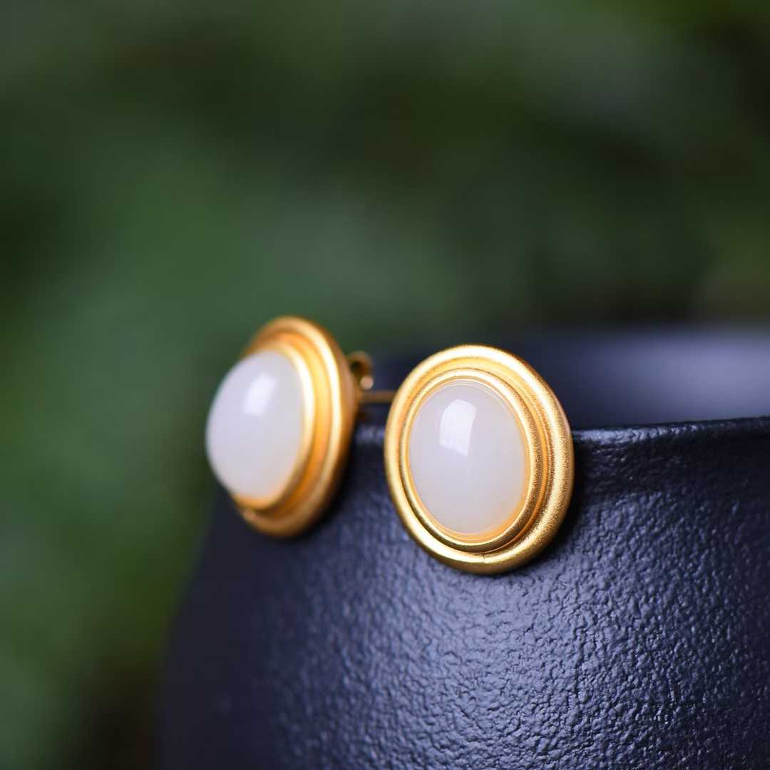 925 Silver Inlaid Nephrite Earrings Studs - jewelry - weilin.com