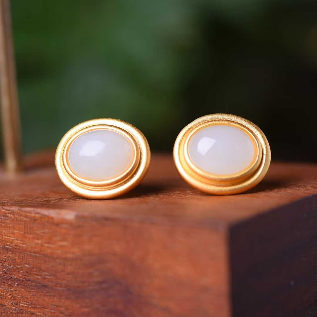 925 Silver Inlaid Nephrite Earrings Studs - jewelry - weilin.com