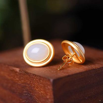 925 Silver Inlaid Nephrite Earrings Studs - jewelry - weilin.com