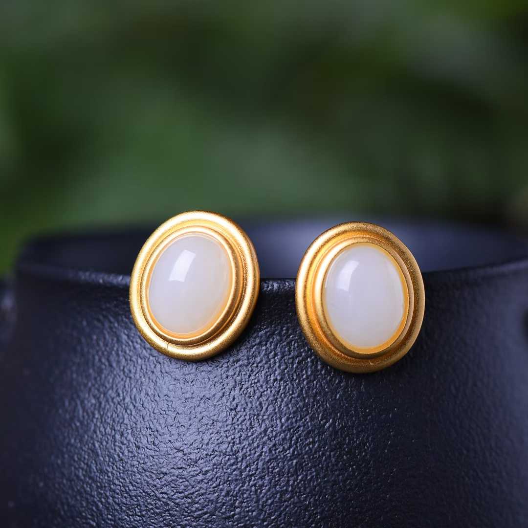 925 Silver Inlaid Nephrite Earrings Studs - jewelry - weilin.com