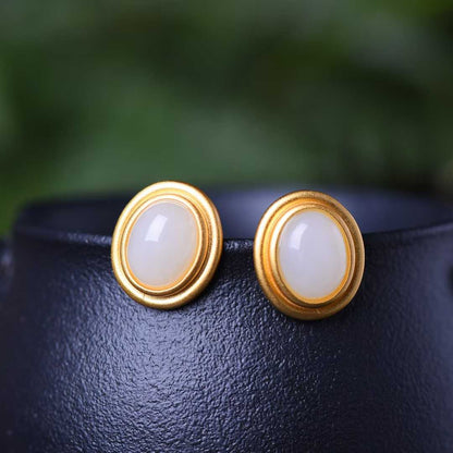 925 Silver Inlaid Nephrite Earrings Studs - jewelry - weilin.com