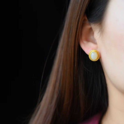 925 Silver Inlaid Nephrite Earrings Studs - jewelry - weilin.com