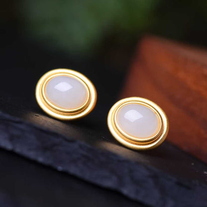 925 Silver Inlaid Nephrite Earrings Studs - jewelry - weilin.com