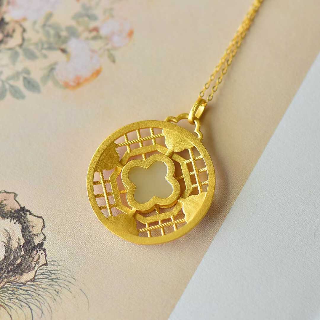 925 Silver Inlaid Nephrite Enamel Four - Leaf Clover Pendant - jewelry - weilin.com