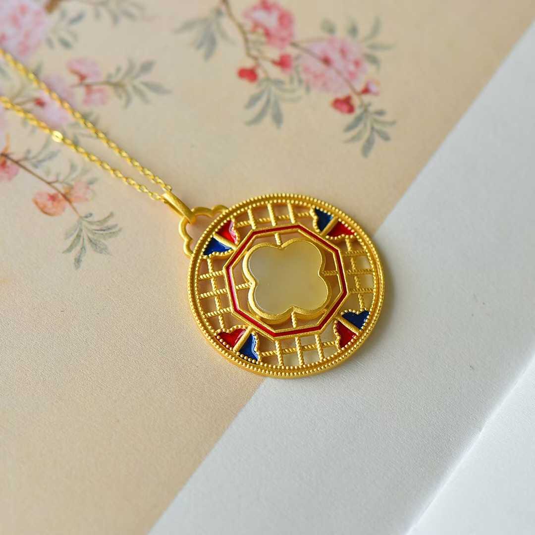 925 Silver Inlaid Nephrite Enamel Four - Leaf Clover Pendant - jewelry - weilin.com