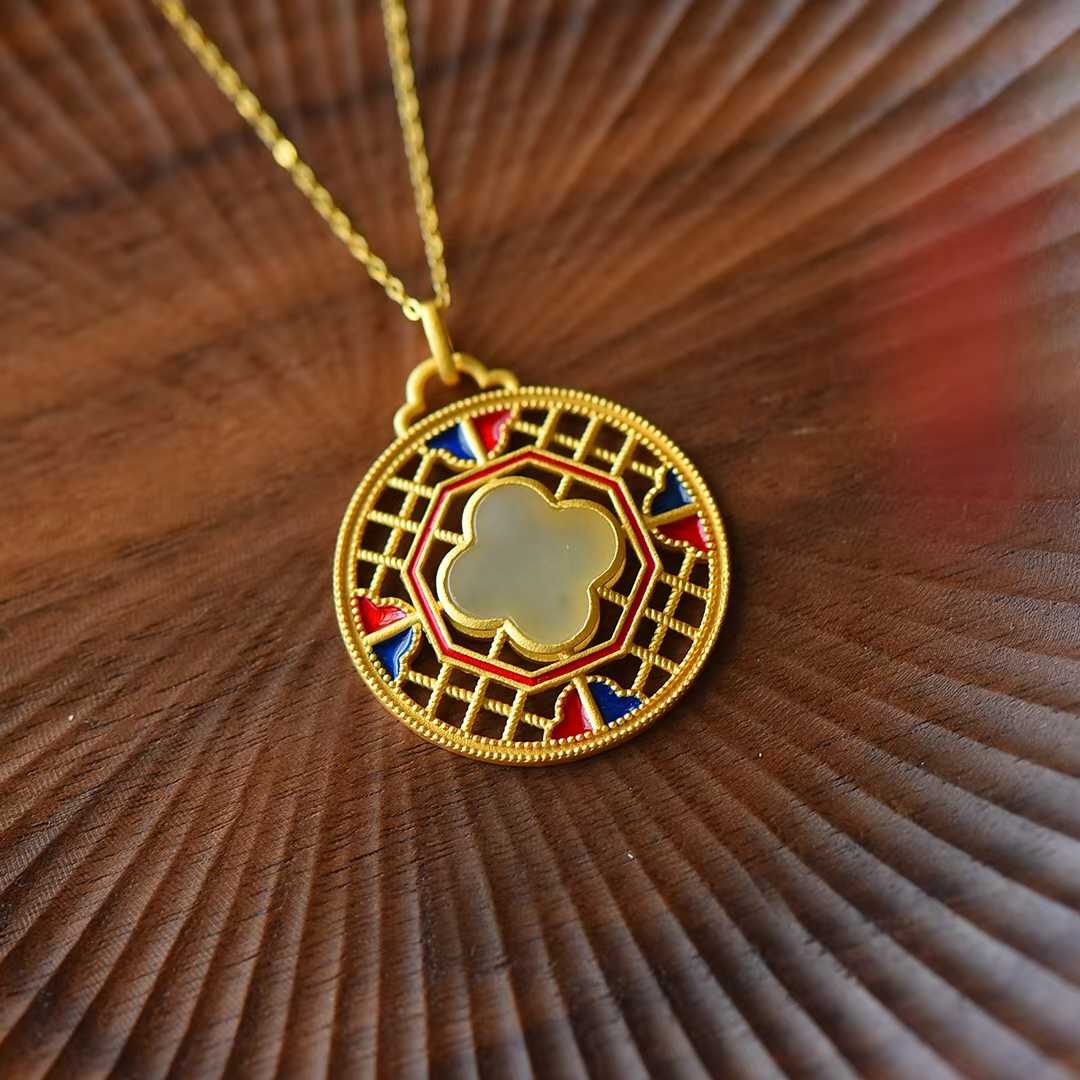 925 Silver Inlaid Nephrite Enamel Four - Leaf Clover Pendant - jewelry - weilin.com