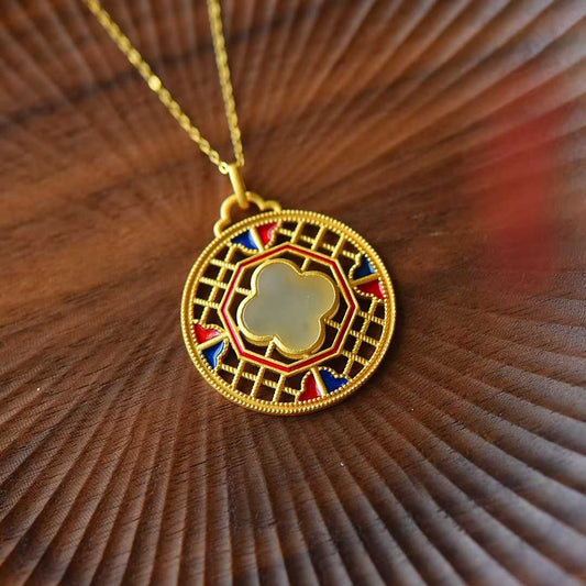 925 Silver Inlaid Nephrite Enamel Four - Leaf Clover Pendant - jewelry - weilin.com