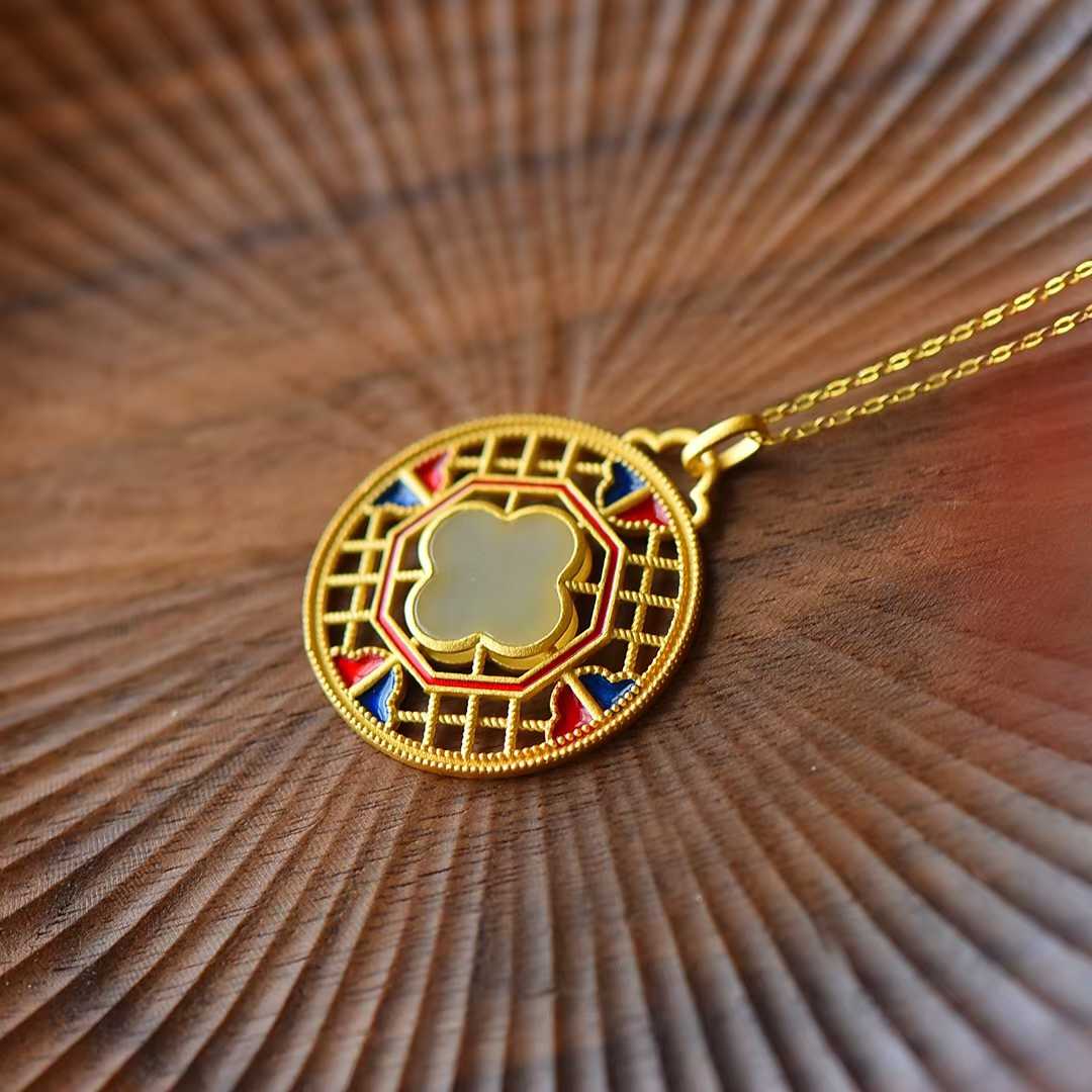 925 Silver Inlaid Nephrite Enamel Four - Leaf Clover Pendant - jewelry - weilin.com
