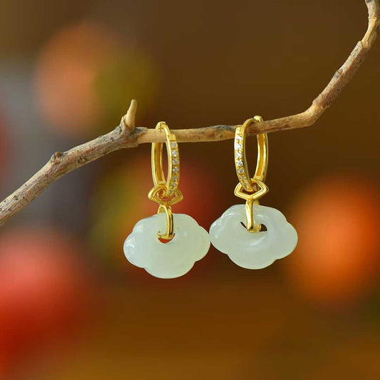 925 Silver Inlaid Nephrite "Everything Goes as You Wish" Earrings - jewelry - weilin.com