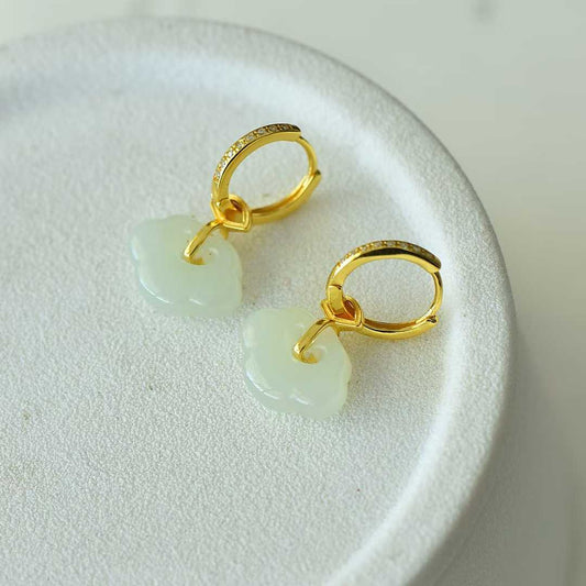925 Silver Inlaid Nephrite "Everything Goes as You Wish" Earrings - jewelry - weilin.com