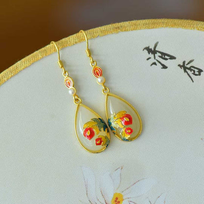 925 Silver Inlaid Nephrite "Falling Feathers" Teardrop Earrings - jewelry - weilin.com