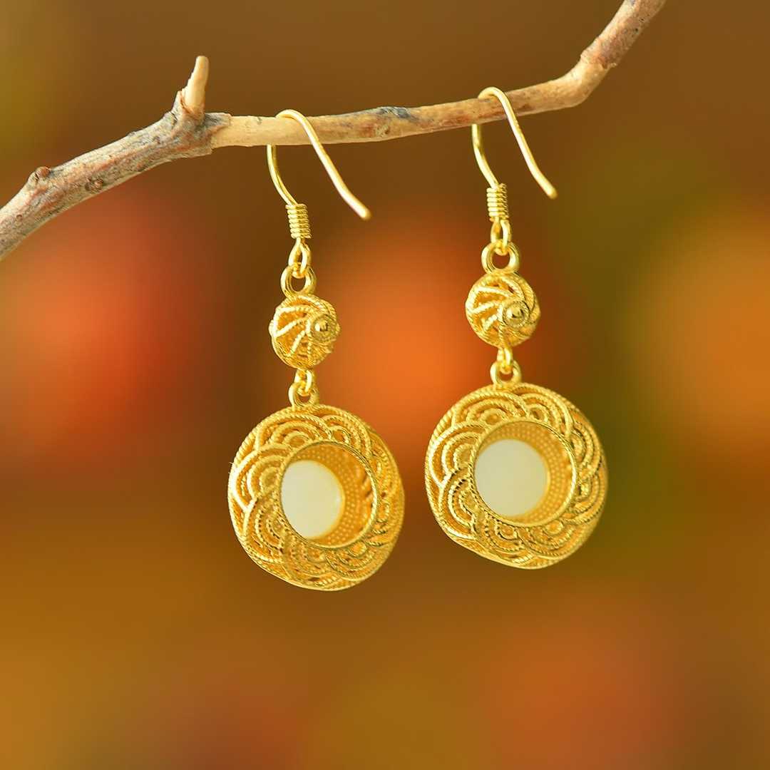 925 Silver Inlaid Nephrite "Flowers Bloom in Prosperity" Earrings - jewelry - weilin.com