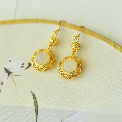 925 Silver Inlaid Nephrite "Flowers Bloom in Prosperity" Earrings - jewelry - weilin.com